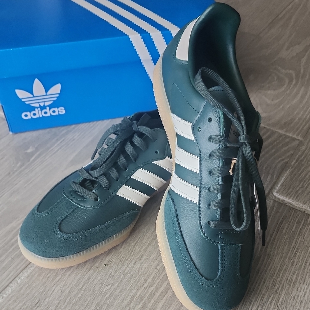 Adidas Mens Forest Green and White Sneakers